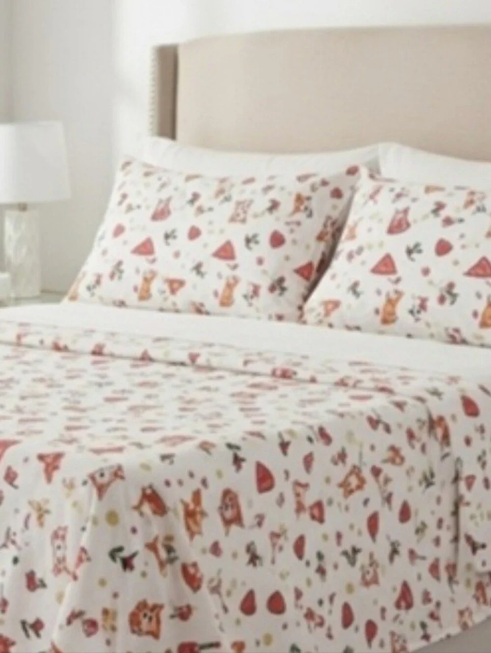 NWT! Cath Kidston Corgi Dogs Royal Ditsy Ruby Queen Size Sheet Set - 100% Cotton